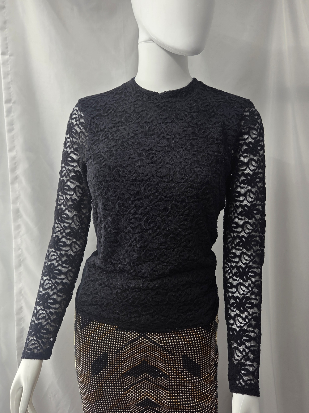 Vintage Y2K Hollister Whimsigoth Black Sheer Floral Lace Top S Witchy Goth Chic